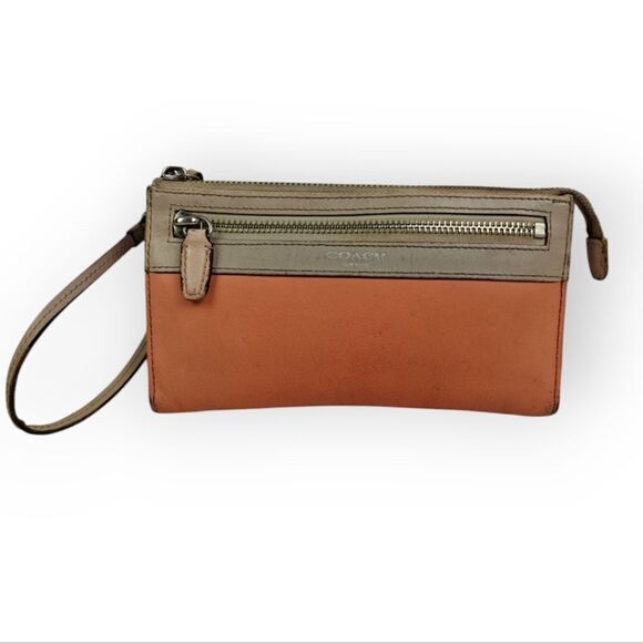 Coach Colorblock Orange and Grey Wristlet with Callouts - Picture 4 of 10